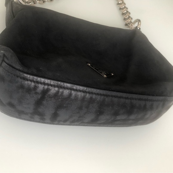 Prada Black Suede Shoulder Purse with Chrome Chain - Picture 3 of 13